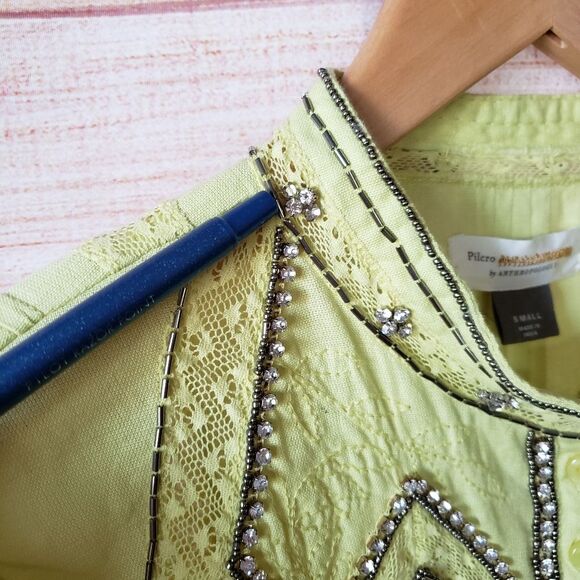 Pilcro Nayeli Beaded Embellished Western Style Shirt Blouse Cotton Size Small - Picture 12 of 13